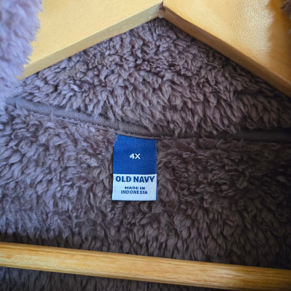 Old Navy Teddy Sherpa Jacket NWT 4X Mythical Brown Half Zip Fuzzy Cozy Boho Fall - Picture 5 of 6